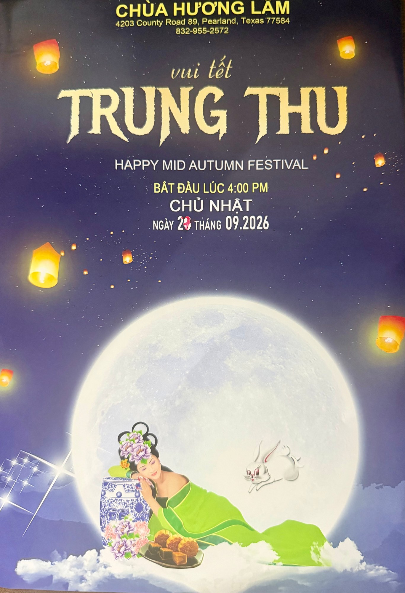 Afiş: Vui Tết Trung Thu — Sonbahar Ortası Festivali, 27 Eylül 2026 Pazar, 16:00