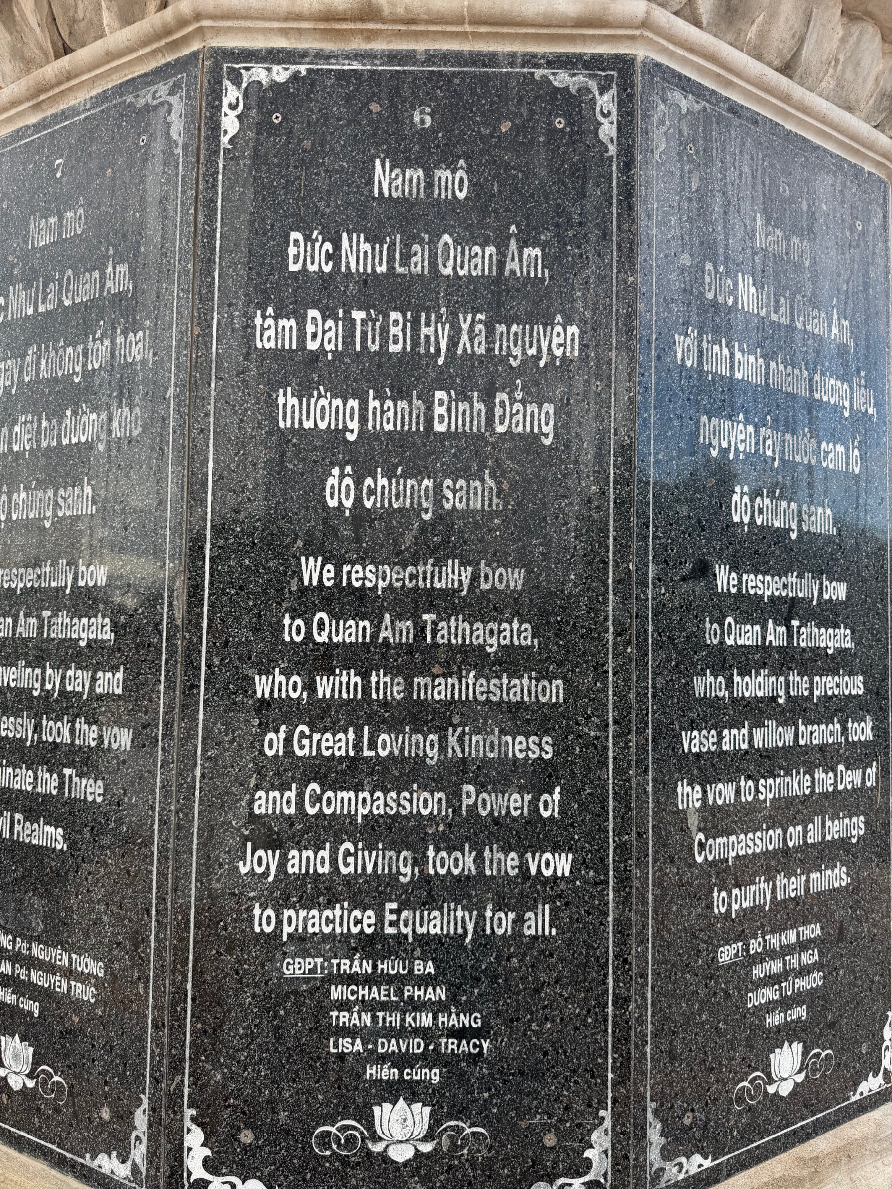 The pedestal of the Quan Âm statue: the face carved with vow 6